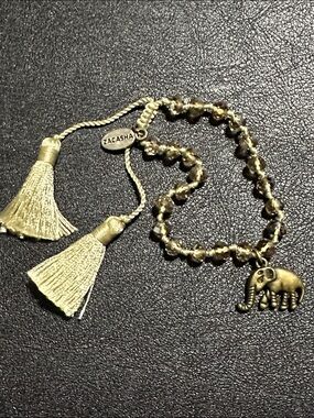 Zacasha Elephant Charm Faceted Crystal & Double Tassel Bracelet